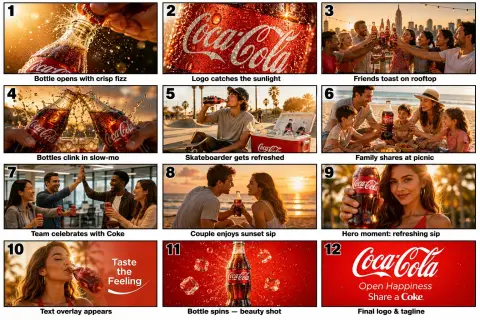 15 seconds Coca-Cola commercial storyboard