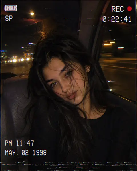 1998 retro VHS night scene car with female portrait