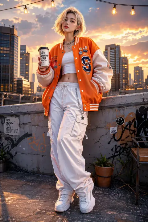 20-year-old Korean female fashion street style 3D illustration