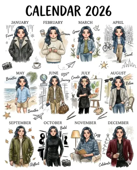 2026 Cute Q Version Girls December Calendar Poster