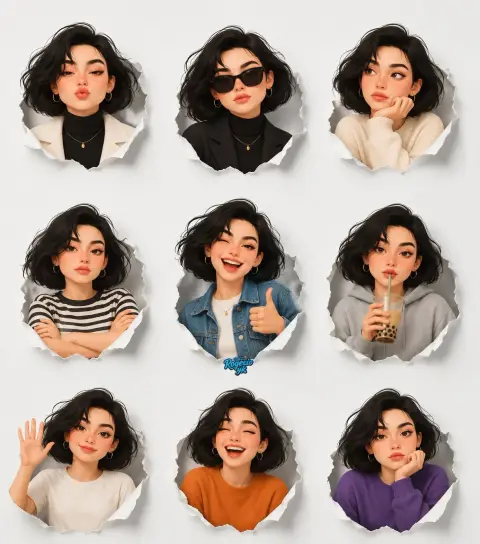 3D Cute Girl Pixar Style Sticker Pack