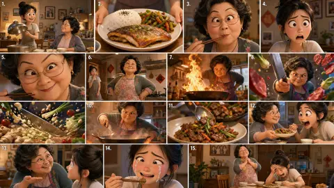 3D cute mother-daughter cooking showdown animated short film