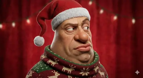 3D exaggerated style realistic skin texture portrait of Santa Claus