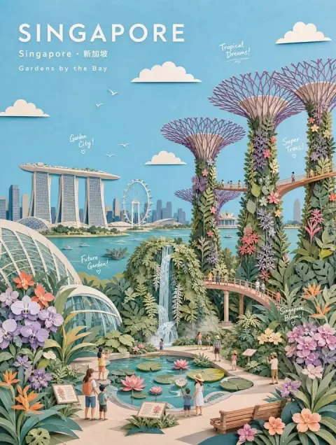 3D handmade paper carving plant travel poster