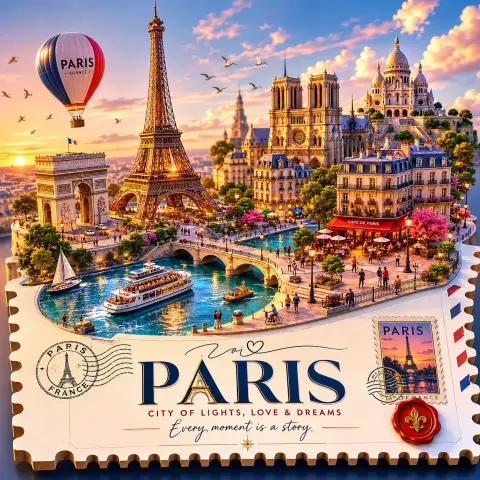 3D isometric style travel poster floating miniature world