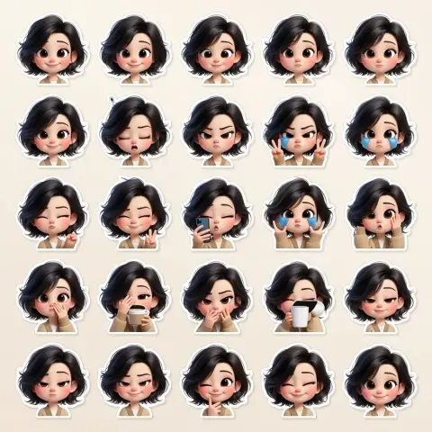 3D Pixar Girl Variety Expression Sticker Pack