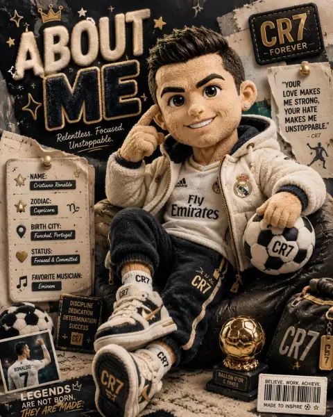 3D plush doll style personal introduction poster
