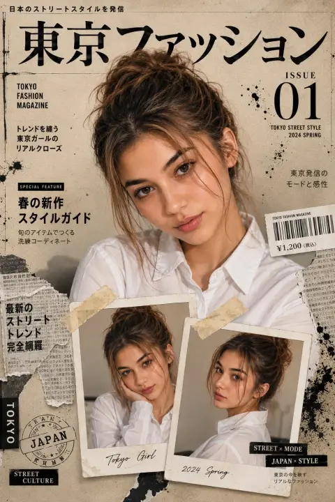 8K super cinematic Japanese fashion magazine cover collage
