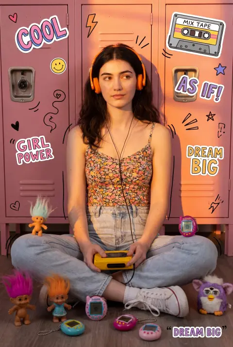 90s retro collage style girl and tape player