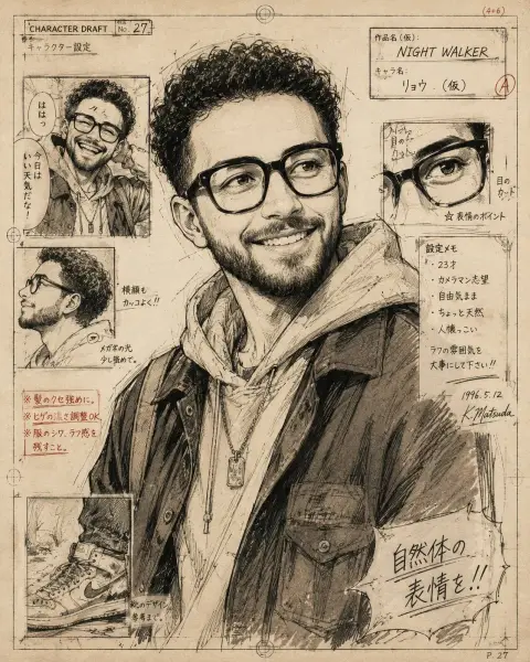 90s retro Japanese comic draft style artistic portrait