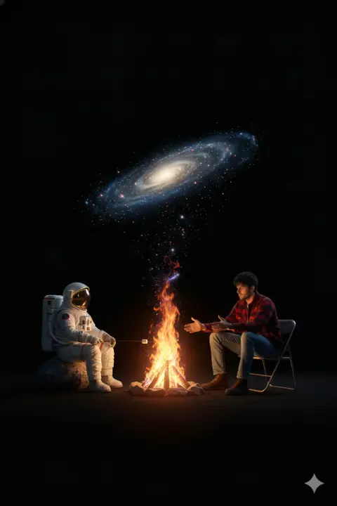 A cosmic adventure where the campfire transforms into a galaxy