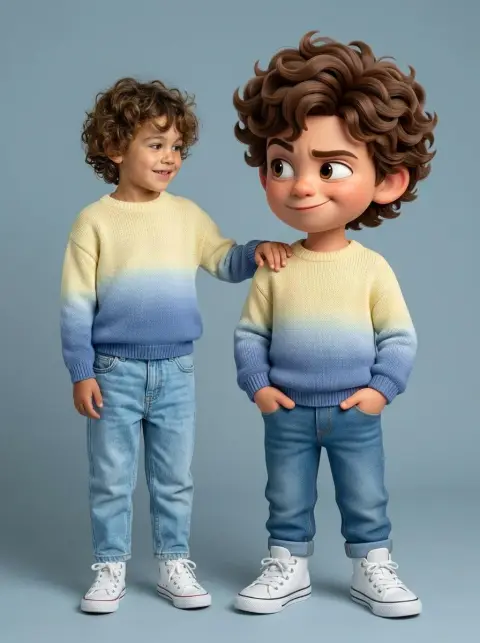 A cross-dimensional photo of real people and Pixar avatars