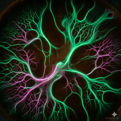 A fantastic luminous network of microscopic coffee oils