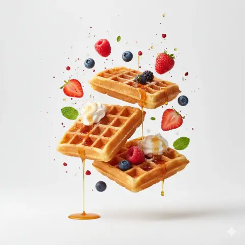 A floating gourmet commercial blockbuster with a minimalist white background