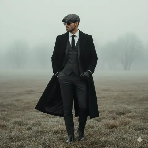A gentleman in a windbreaker and a movie-like fashion blockbuster in the misty wilderness