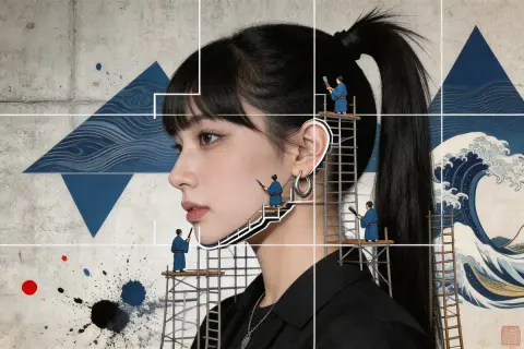 A hyper-realistic profile carved by Ukiyo-e craftsmen