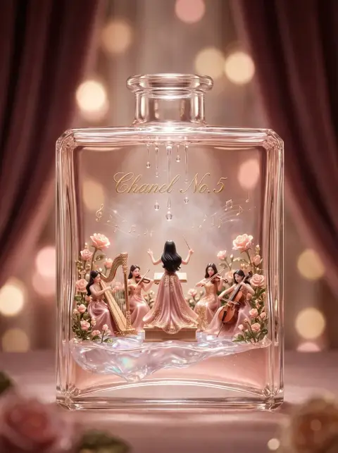 A luxurious miniature concert hall in a perfume bottle
