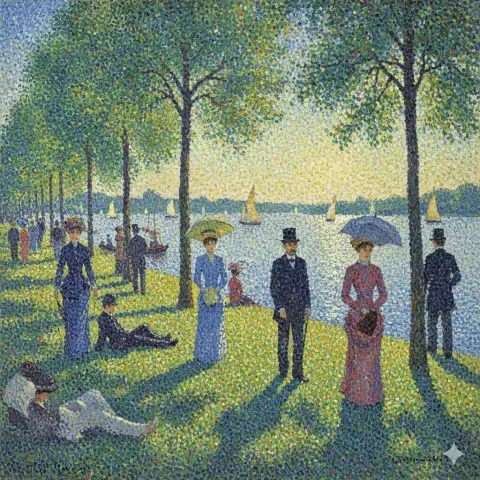 A masterpiece of pointillism under the dazzling light and shadow