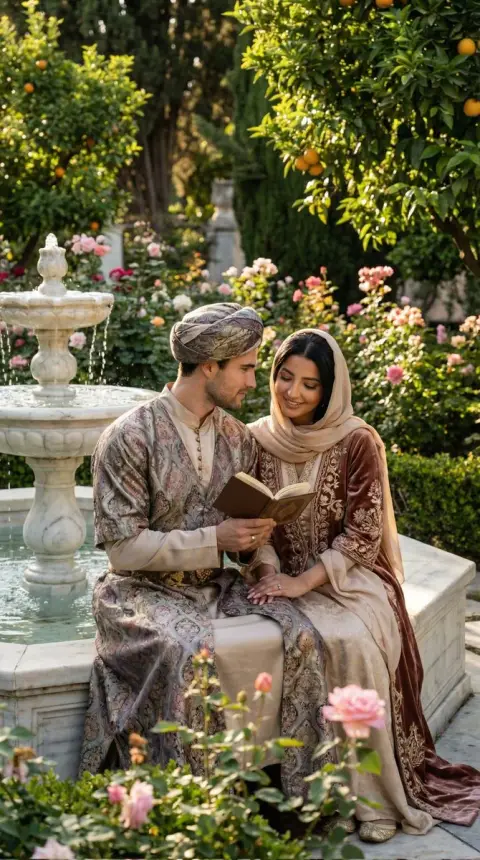 A romantic and beautiful moment of poetry reciting in the Ottoman garden