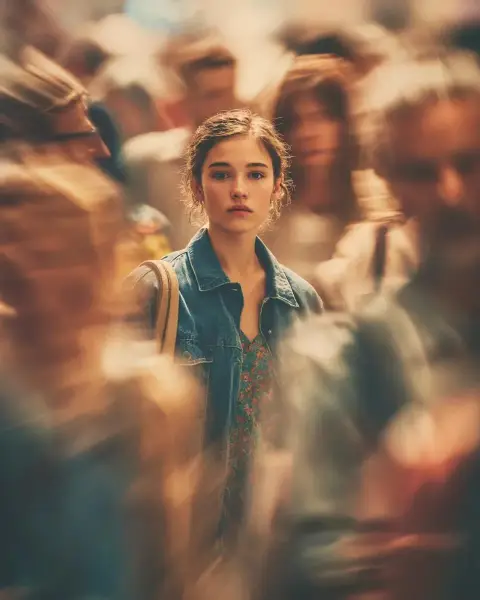 A still, lonely soul in the hustle and bustle of the crowd