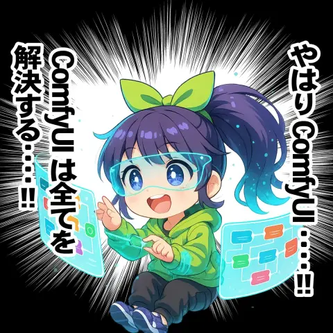 A two-headed girl who controls a holographic screen in floating cyberspace