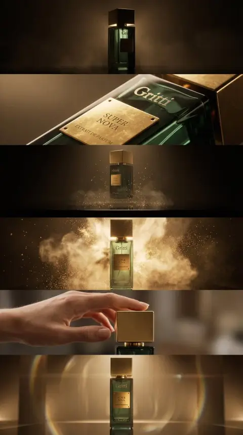 A visual feast of luxury products under the golden light of the dark night