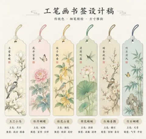 Absolutely American style gongbi painting bookmark design