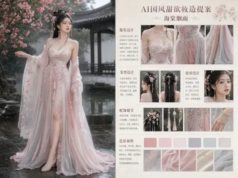 AI Chinese Style Sweet Desire Makeup Proposal Board