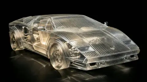 Amber light and shadow layered acrylic slice supercar art