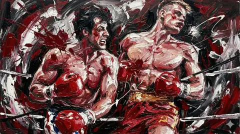An abstract boxing art showdown with wild brushstrokes
