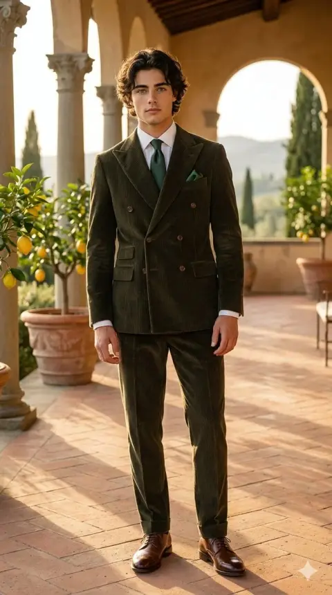 An elegant and stylish man in an Italian-style villa bathing in the golden warm sunshine