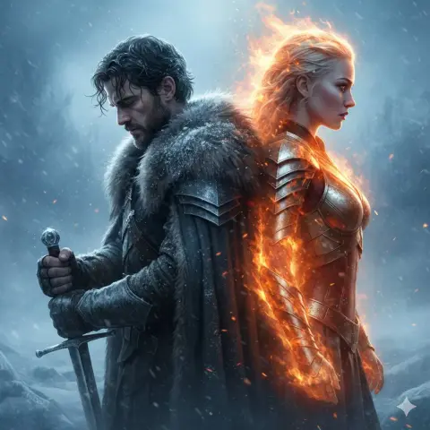 An epic fantasy battle between ice and fire warriors