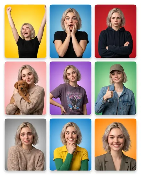 An illustration of seven emotions under color gradients