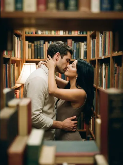 An intoxicating kiss in the warm light book alley