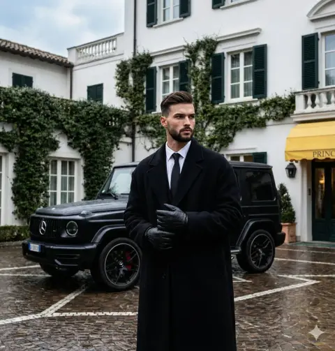 An old money style luxury gentleman in European winter