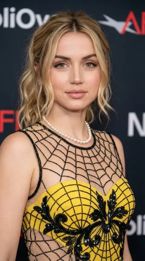 Ana de Armas red carpet haute couture dress super realistic blockbuster