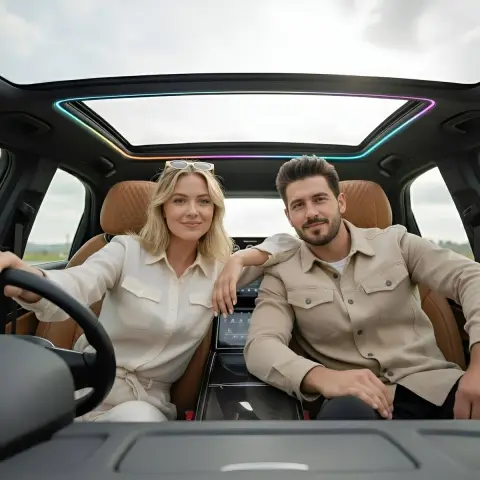 Ana de Armas drives a luxury convertible on the runway at Sunshine Airport