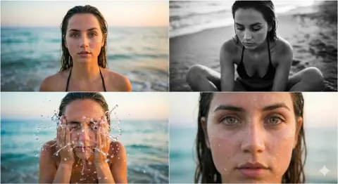 Ana de Armas Golden Hour Beach Light and Shadow Quadtych