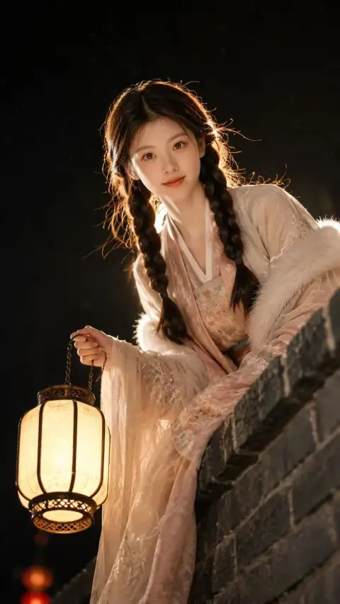 Ancient style fantasy night lantern portrait photography