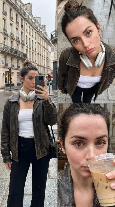 Anna's casual selfies in the street triptych