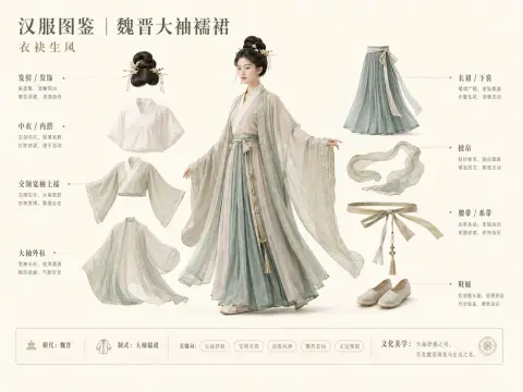 Apple style Wei and Jin Hanfu hierarchical structure illustration