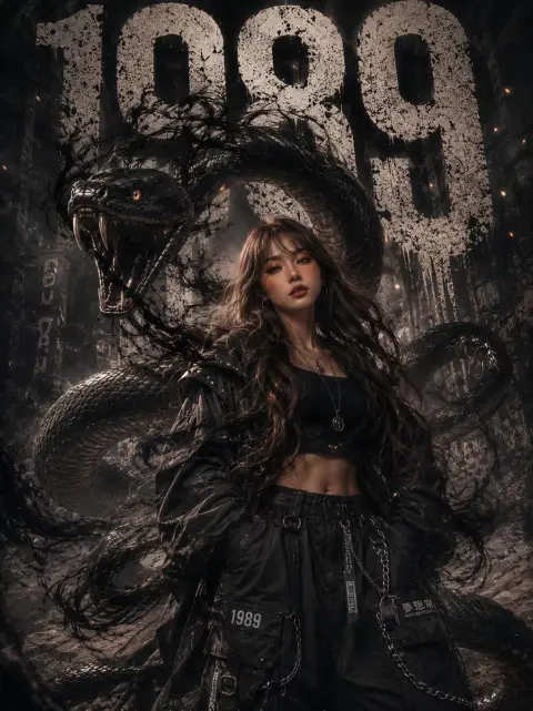 Asian beauty and python fashion photo