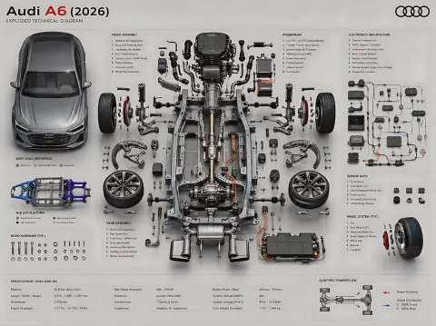 Audi A6 engineering grade disassembly poster