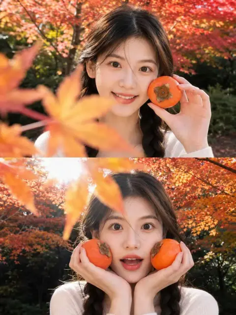 Autumn maple forest double frame portrait photo