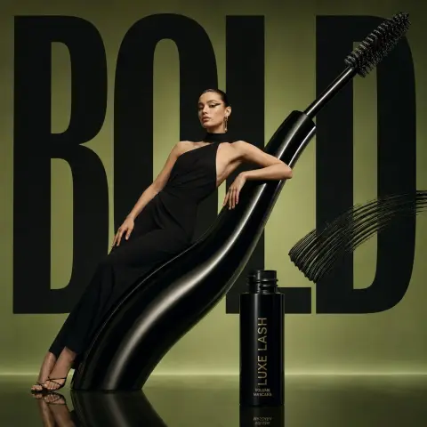 Avant-garde beauty advertising giant mascara brush