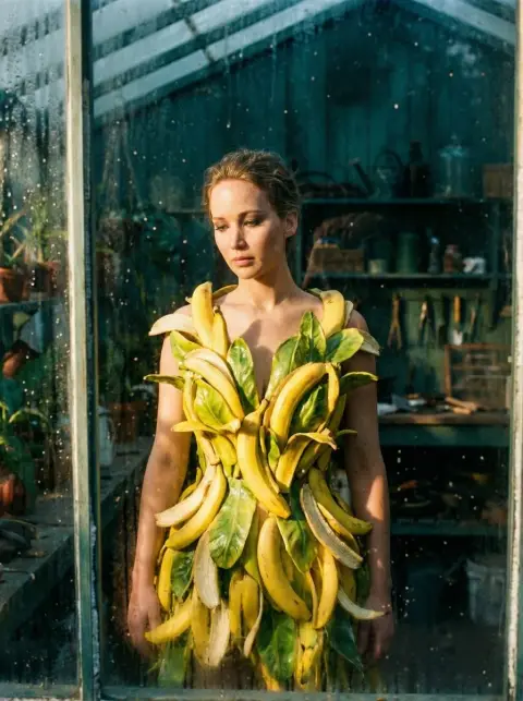Banana peel pioneer haute couture in the greenhouse fog