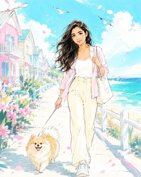 Beach Walk Cartoon Sketch