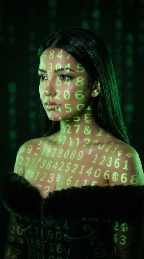 Beautiful dark-toned portraits circulating in cyber green codes