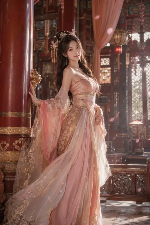 Beautiful photography of the palace of beauties in Tang style and Han costumes