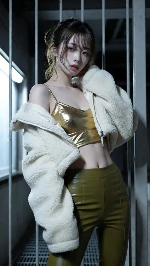 Black and white light and shadow portrait of Japanese and Korean supermodels in plush coats